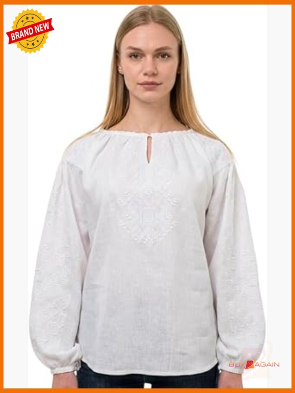 Linen Blouse with Embroidery Relaxed Fit Boho Top Matching Couple Option